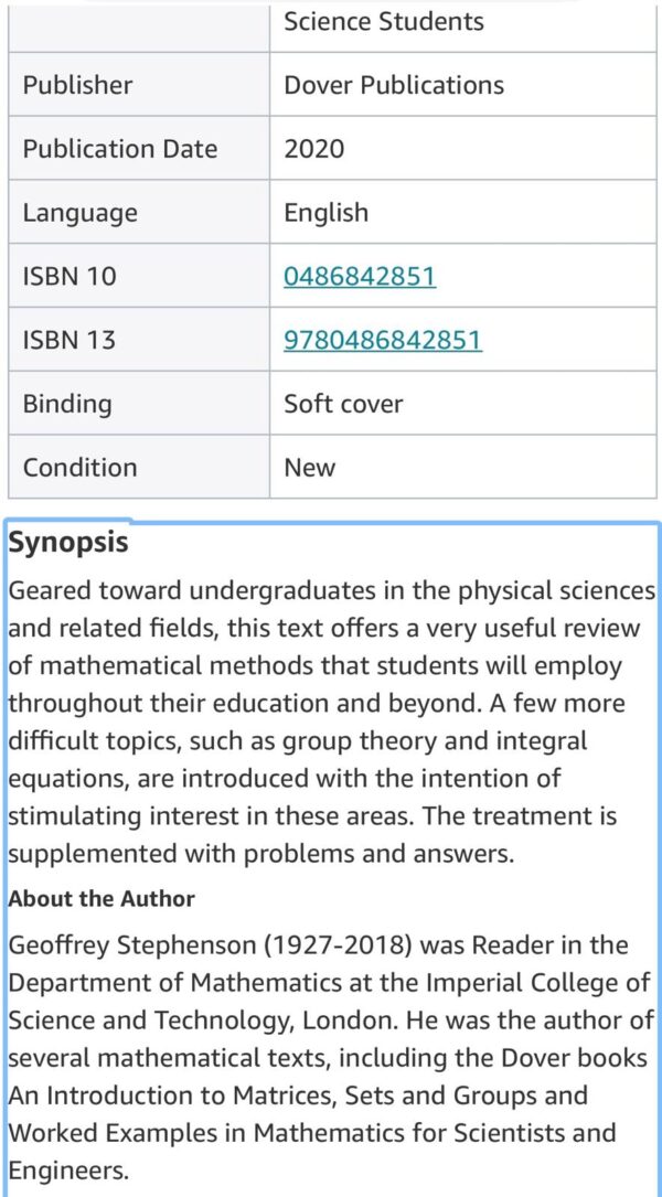 Mathematical Methods for Science Students (Second Edition)-  G. Stephenson - Image 2